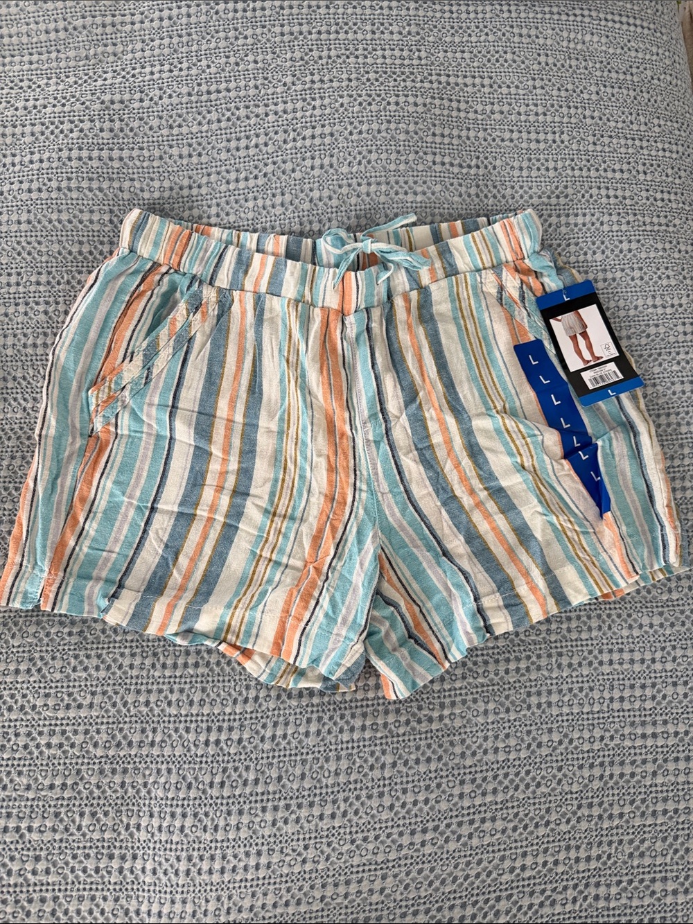 Briggs New York Women's High-Waist Striped Shorts - Blue, Orange & Cream